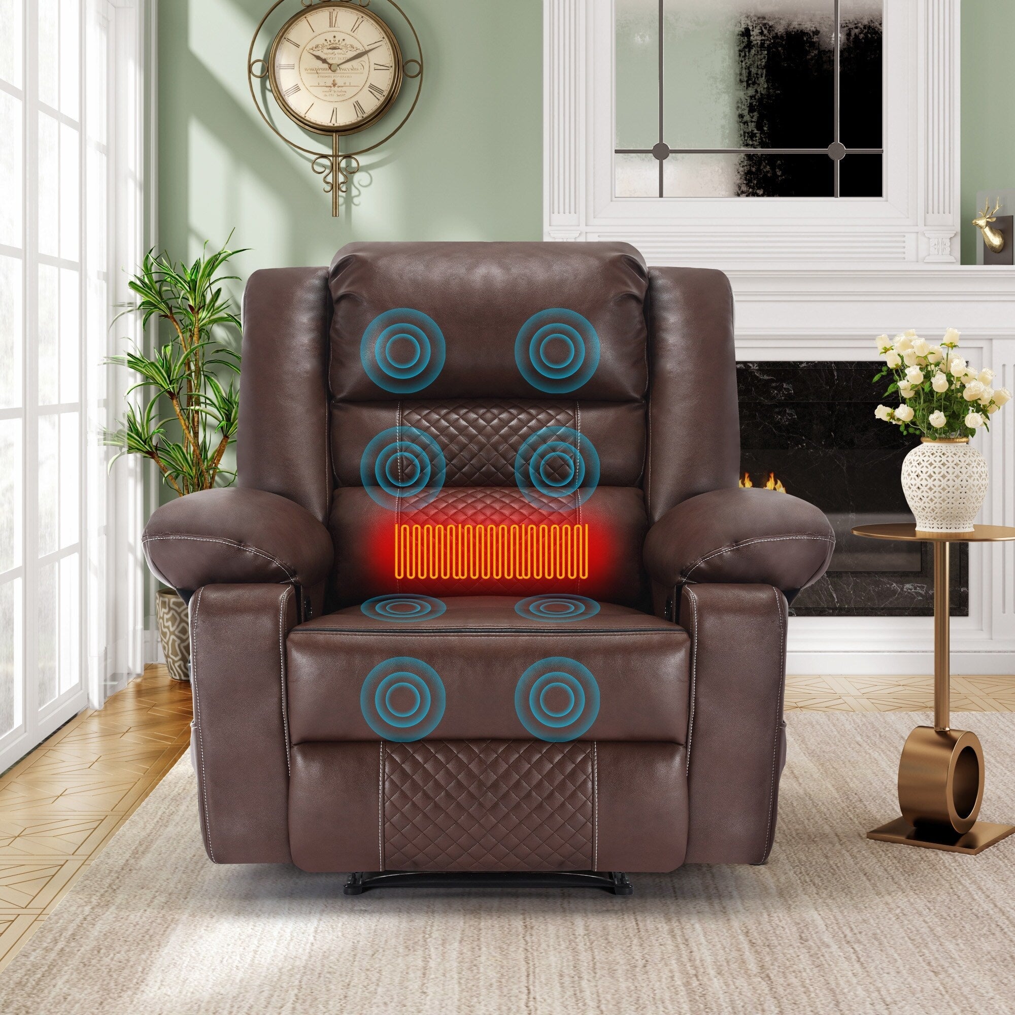 Fauteuil inclinable manuel avec massage 8 points, chauffant, réglable et cadre robuste pour salon