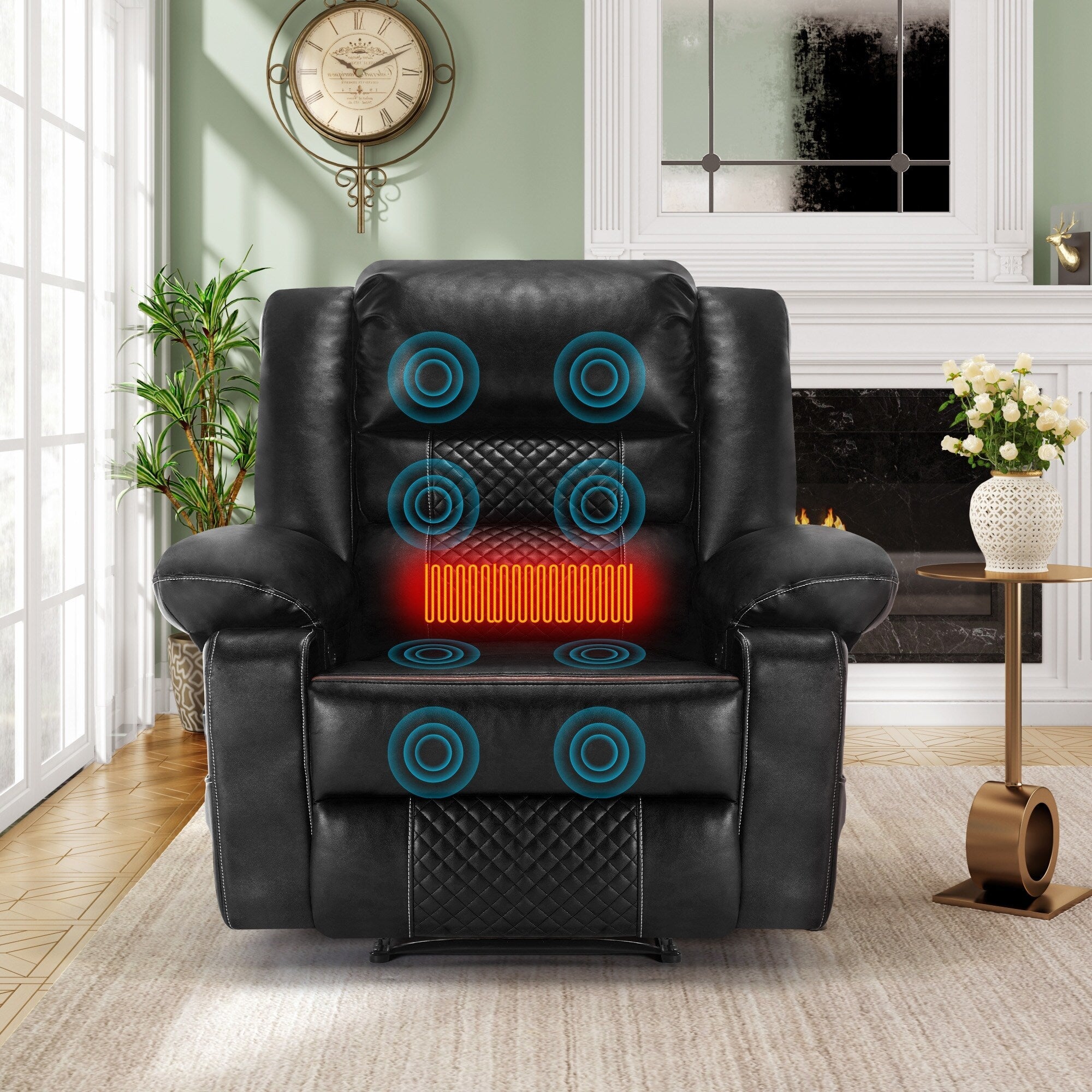 Fauteuil inclinable manuel avec massage 8 points, chauffant, réglable et cadre robuste pour salon