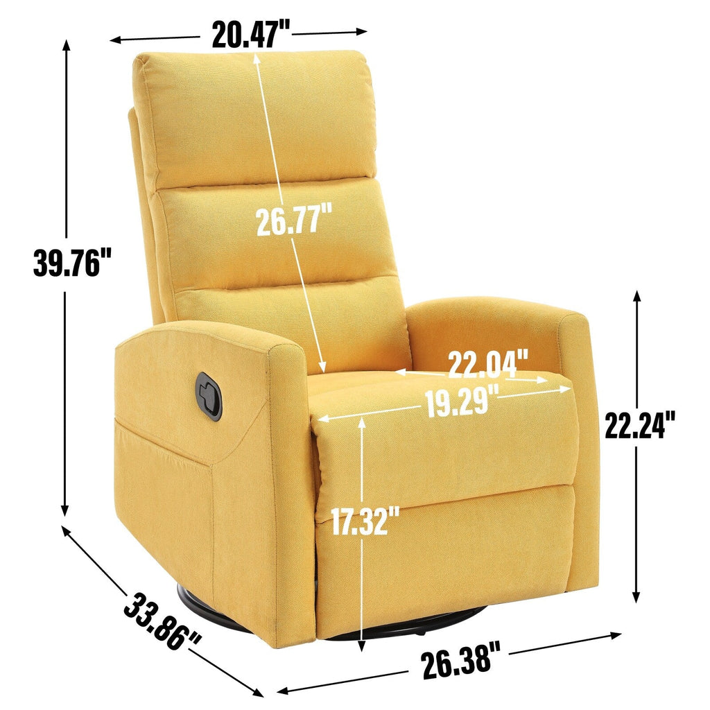 Fauteuil inclinable manuel à bascule et pivotant en tissu pour salon