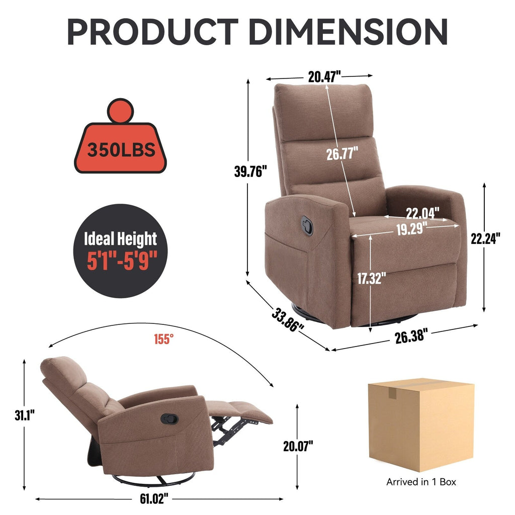 Fauteuil inclinable manuel à bascule et pivotant en tissu pour salon