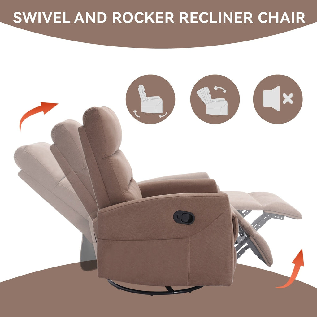 Fauteuil inclinable manuel à bascule et pivotant en tissu pour salon
