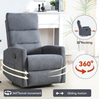Fauteuil inclinable manuel à bascule et pivotant en tissu pour salon