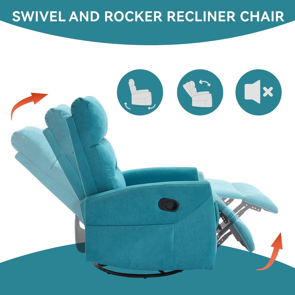 Fauteuil inclinable manuel à bascule et pivotant en tissu pour salon