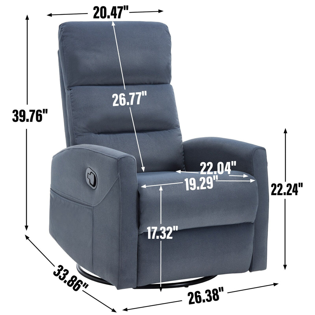 Fauteuil inclinable manuel à bascule et pivotant en tissu pour salon