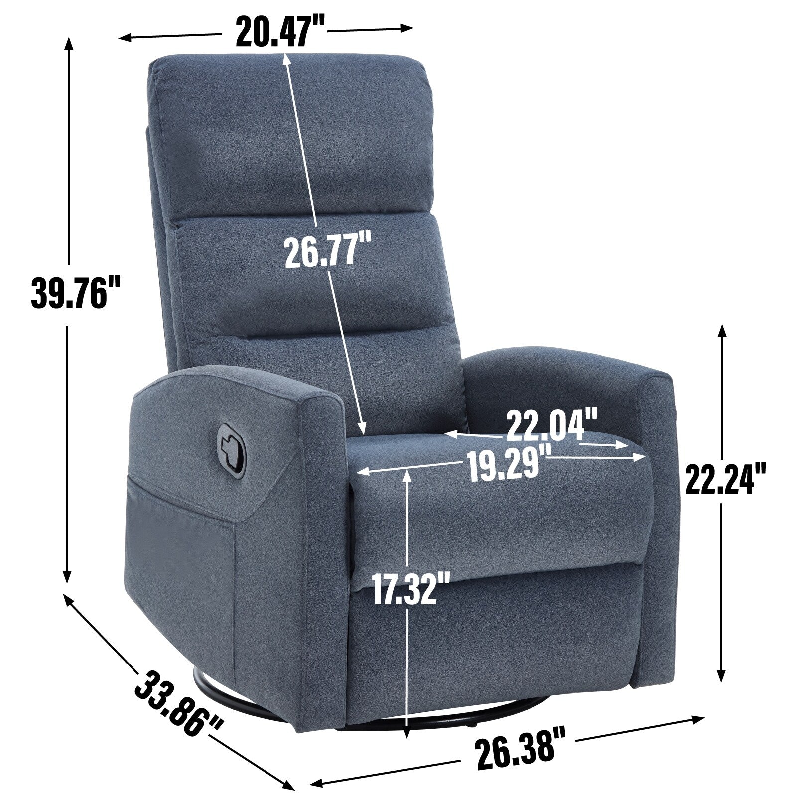 Fauteuil inclinable manuel à bascule et pivotant en tissu pour salon
