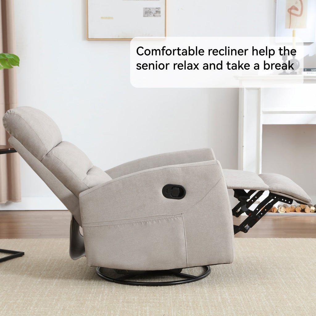 Fauteuil inclinable manuel à bascule et pivotant en tissu pour salon