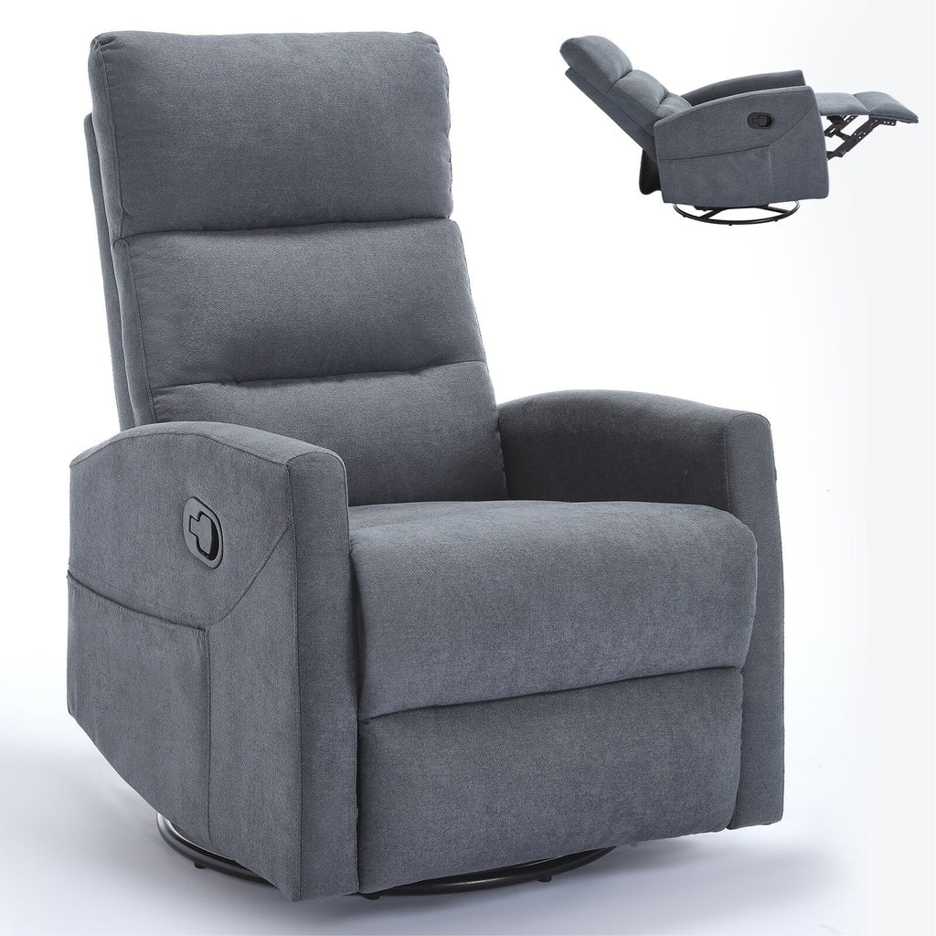 Fauteuil inclinable manuel à bascule et pivotant en tissu pour salon