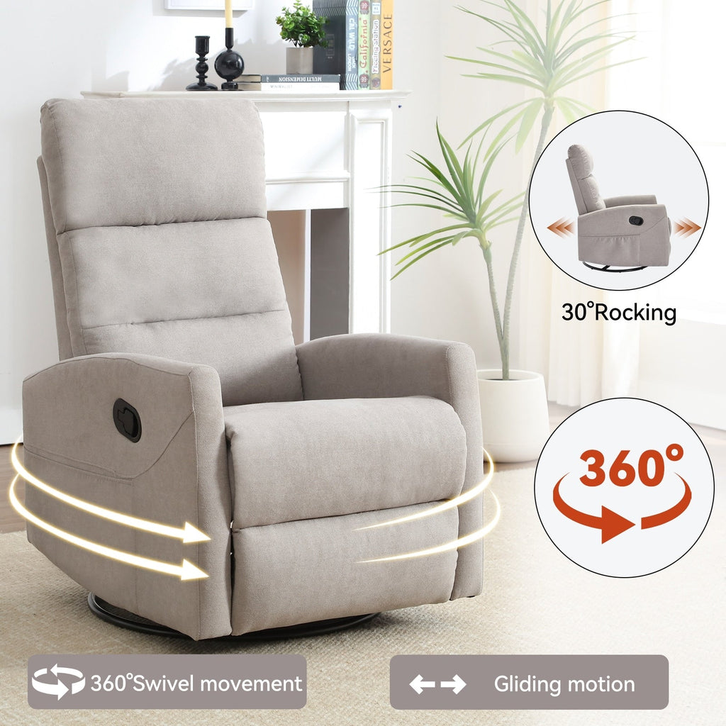 Fauteuil inclinable manuel à bascule et pivotant en tissu pour salon