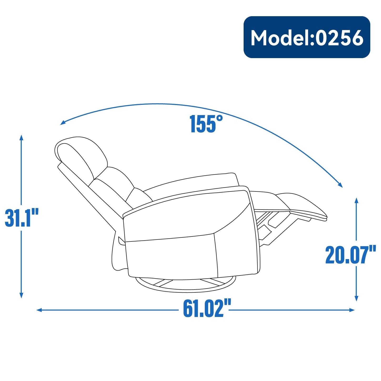 Fauteuil inclinable manuel à bascule et pivotant en tissu pour salon