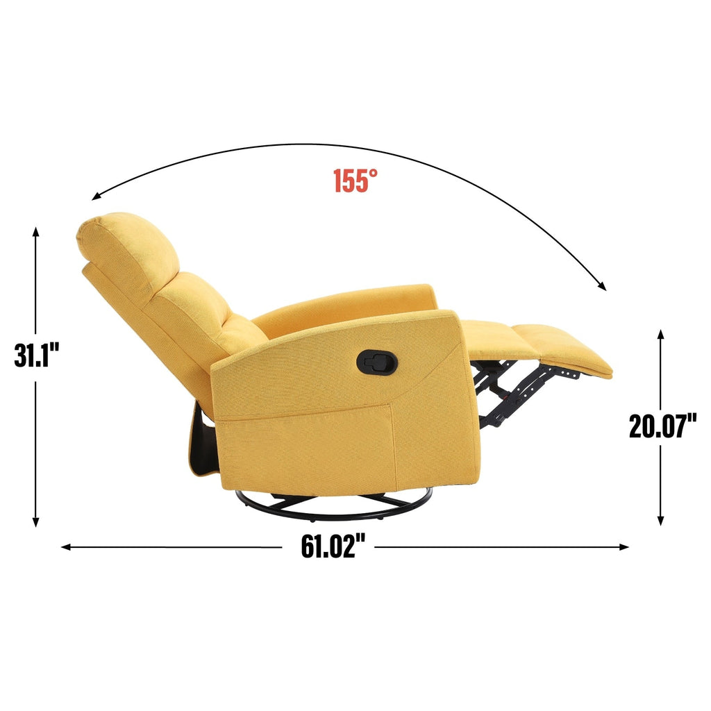 Fauteuil inclinable manuel à bascule et pivotant en tissu pour salon