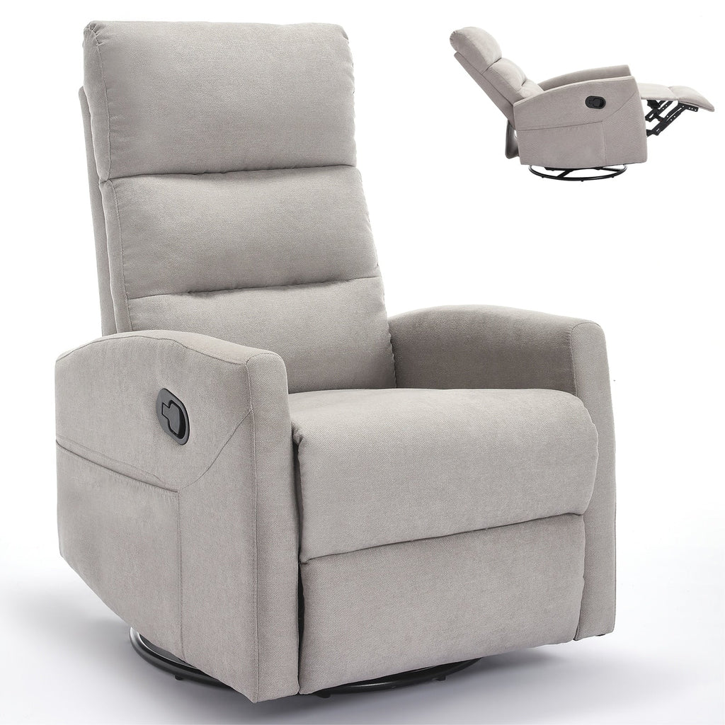 Fauteuil inclinable manuel à bascule et pivotant en tissu pour salon