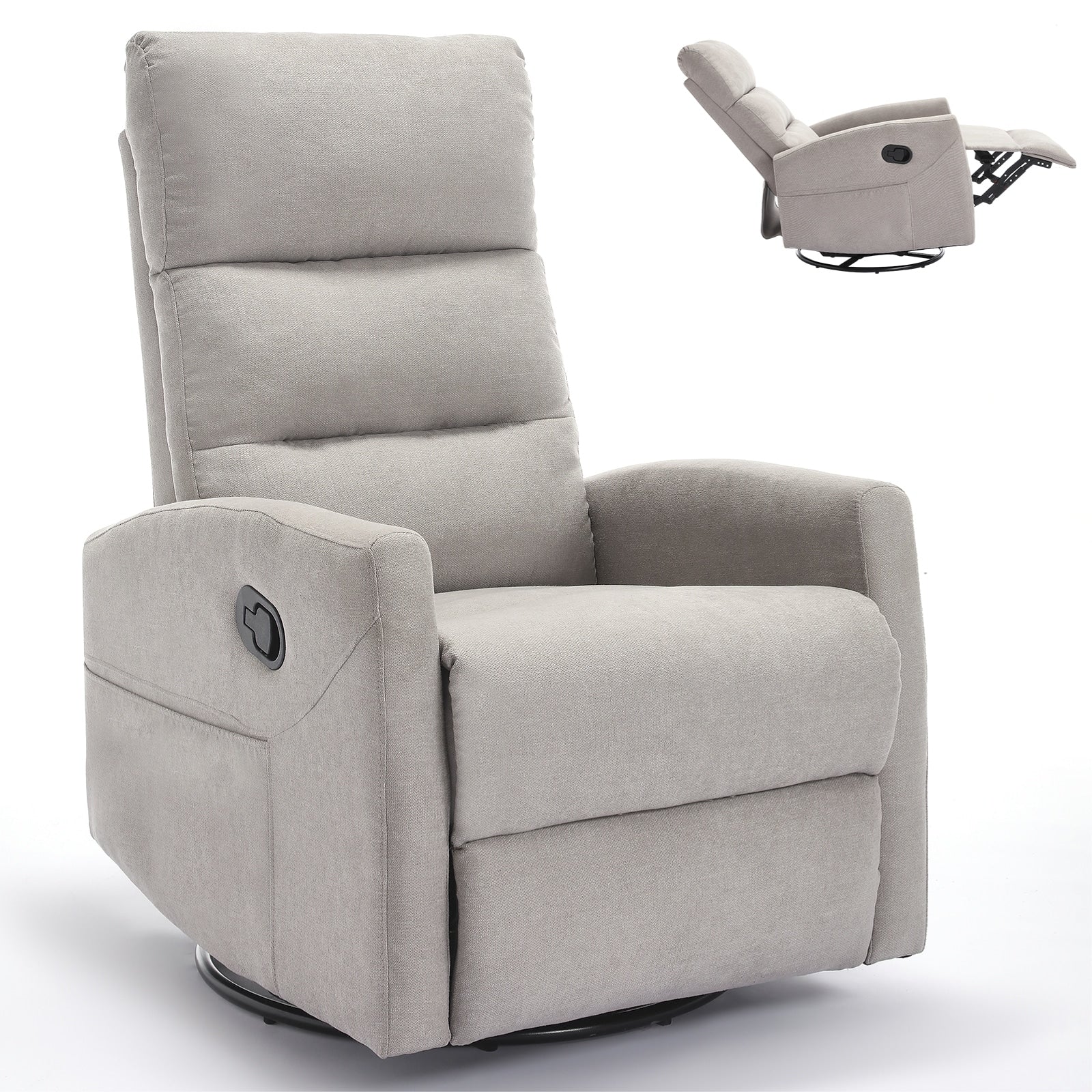 Fauteuil inclinable manuel à bascule et pivotant en tissu pour salon