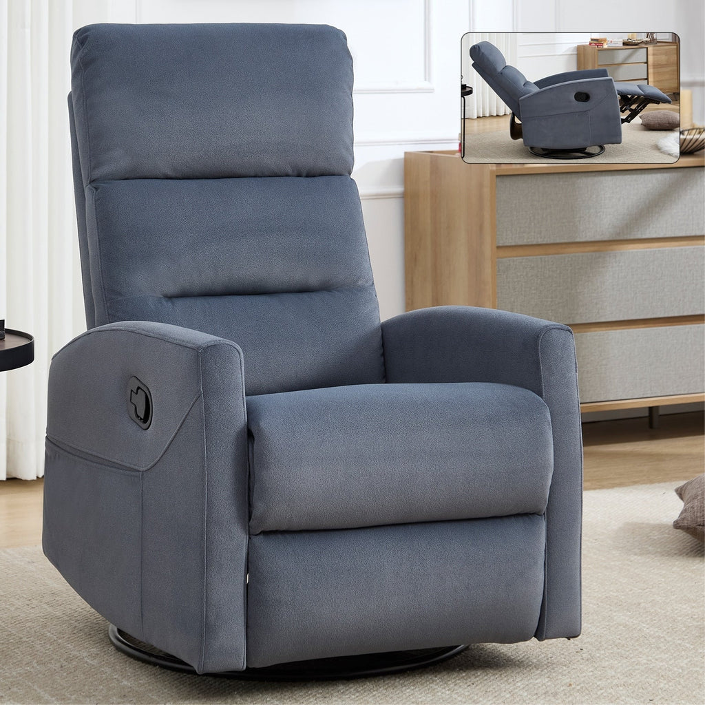 Fauteuil inclinable manuel à bascule et pivotant en tissu pour salon