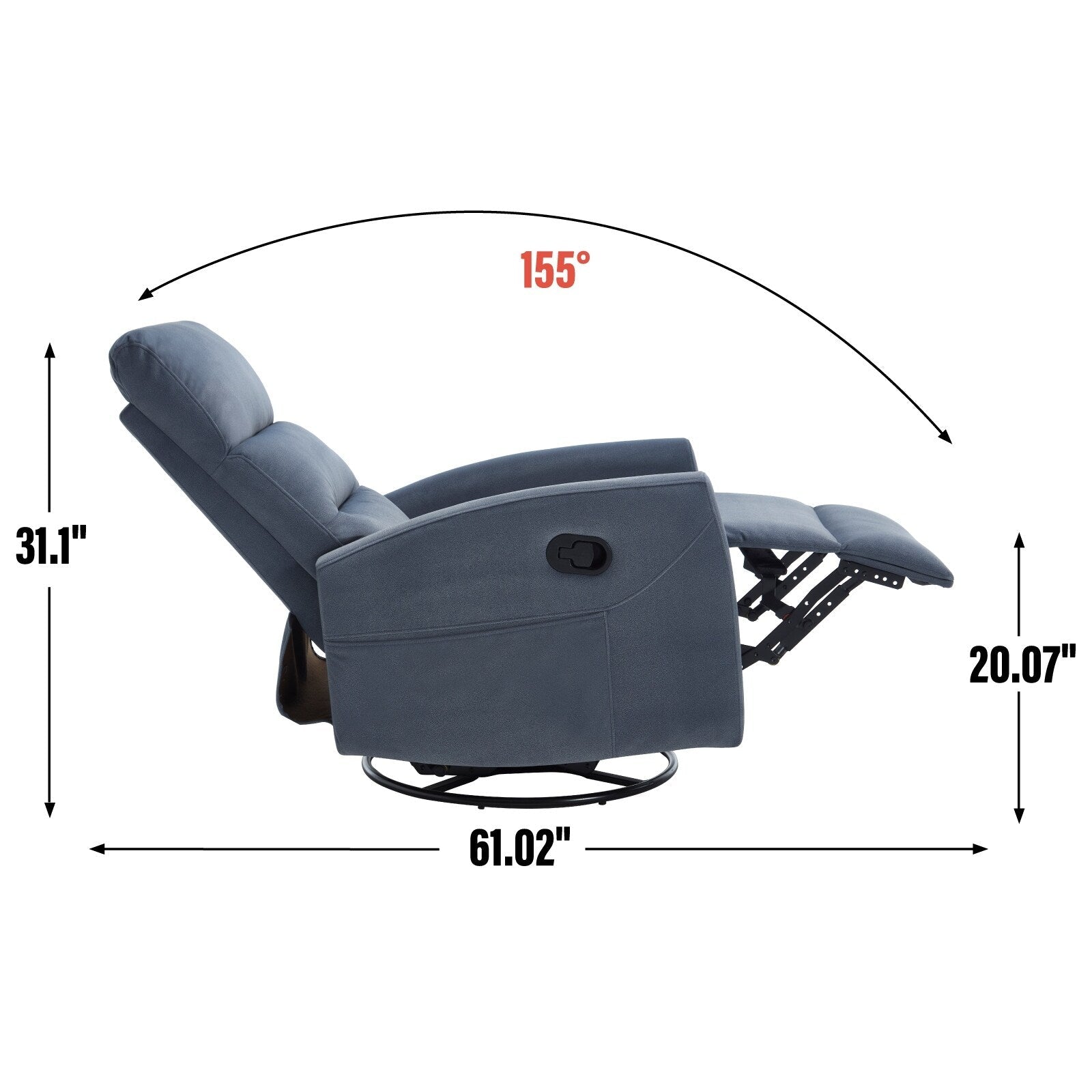 Fauteuil inclinable manuel à bascule et pivotant en tissu pour salon