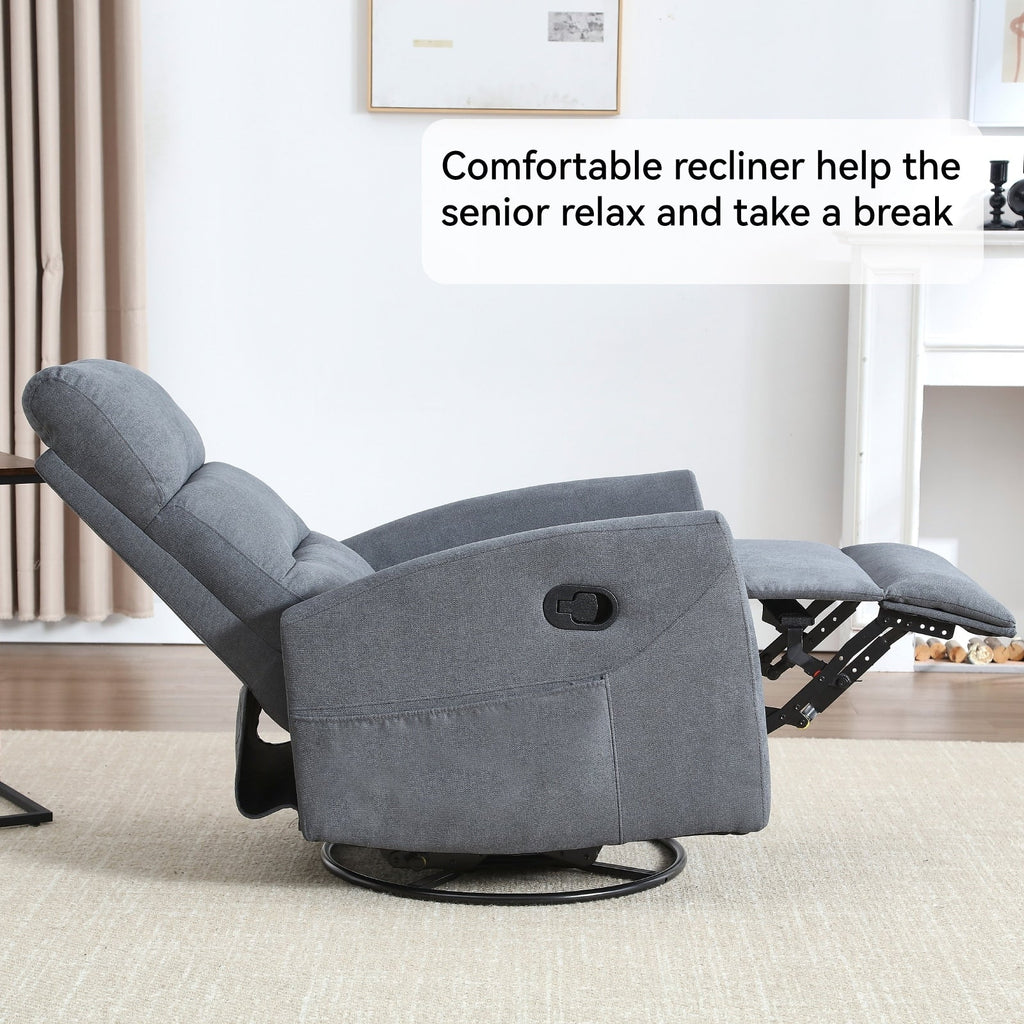 Fauteuil inclinable manuel à bascule et pivotant en tissu pour salon