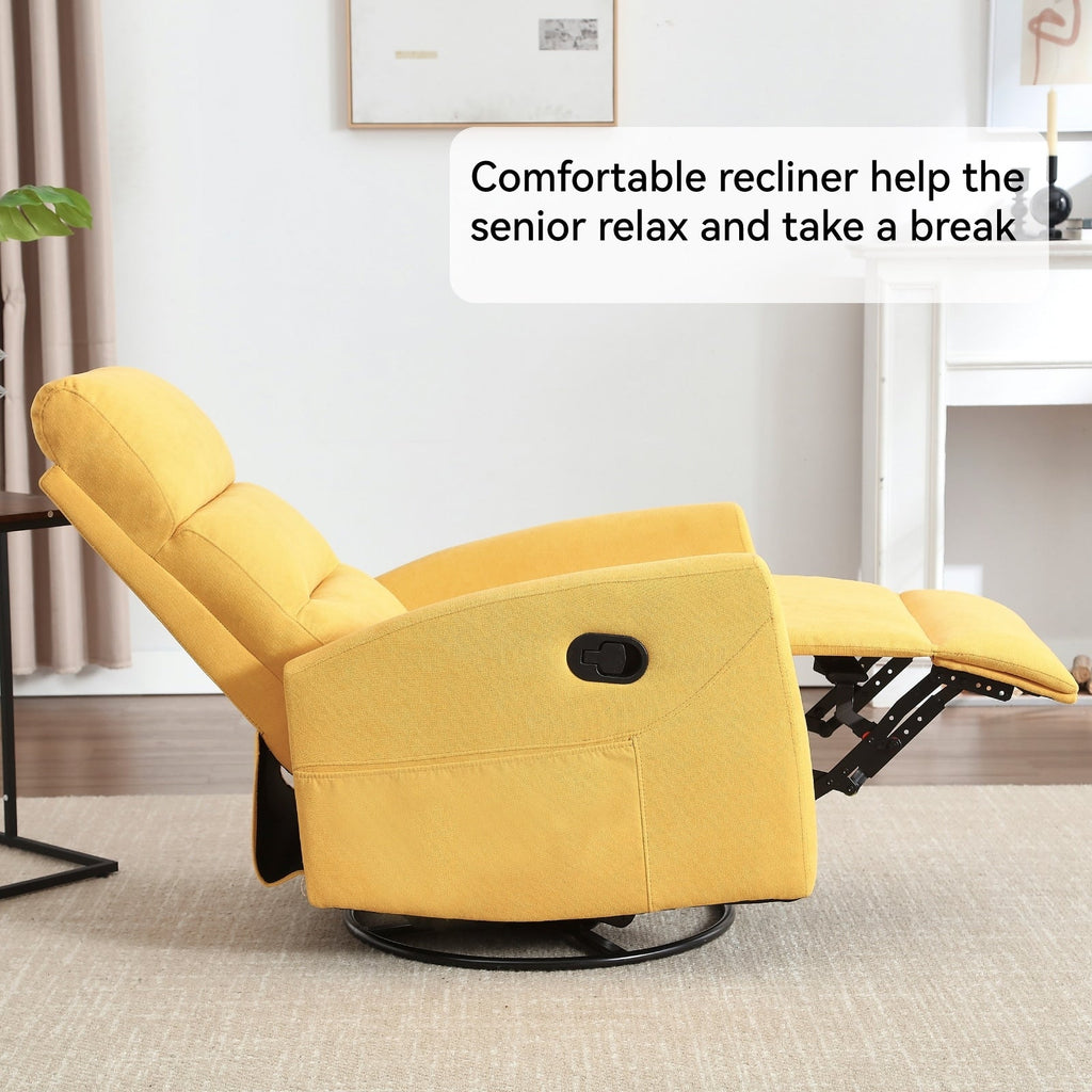 Fauteuil inclinable manuel à bascule et pivotant en tissu pour salon