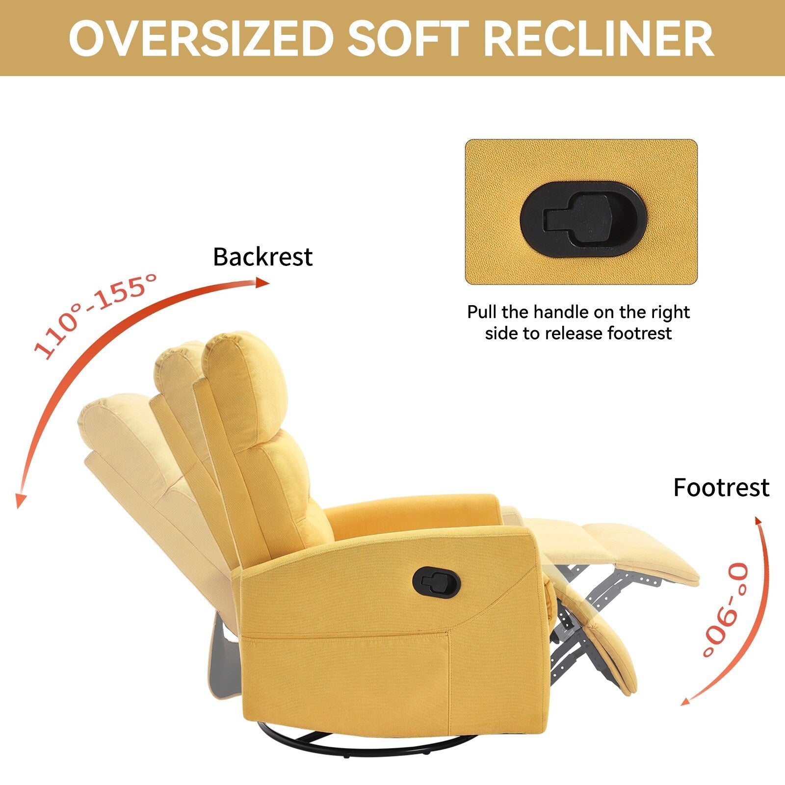 Fauteuil inclinable manuel à bascule et pivotant en tissu pour salon