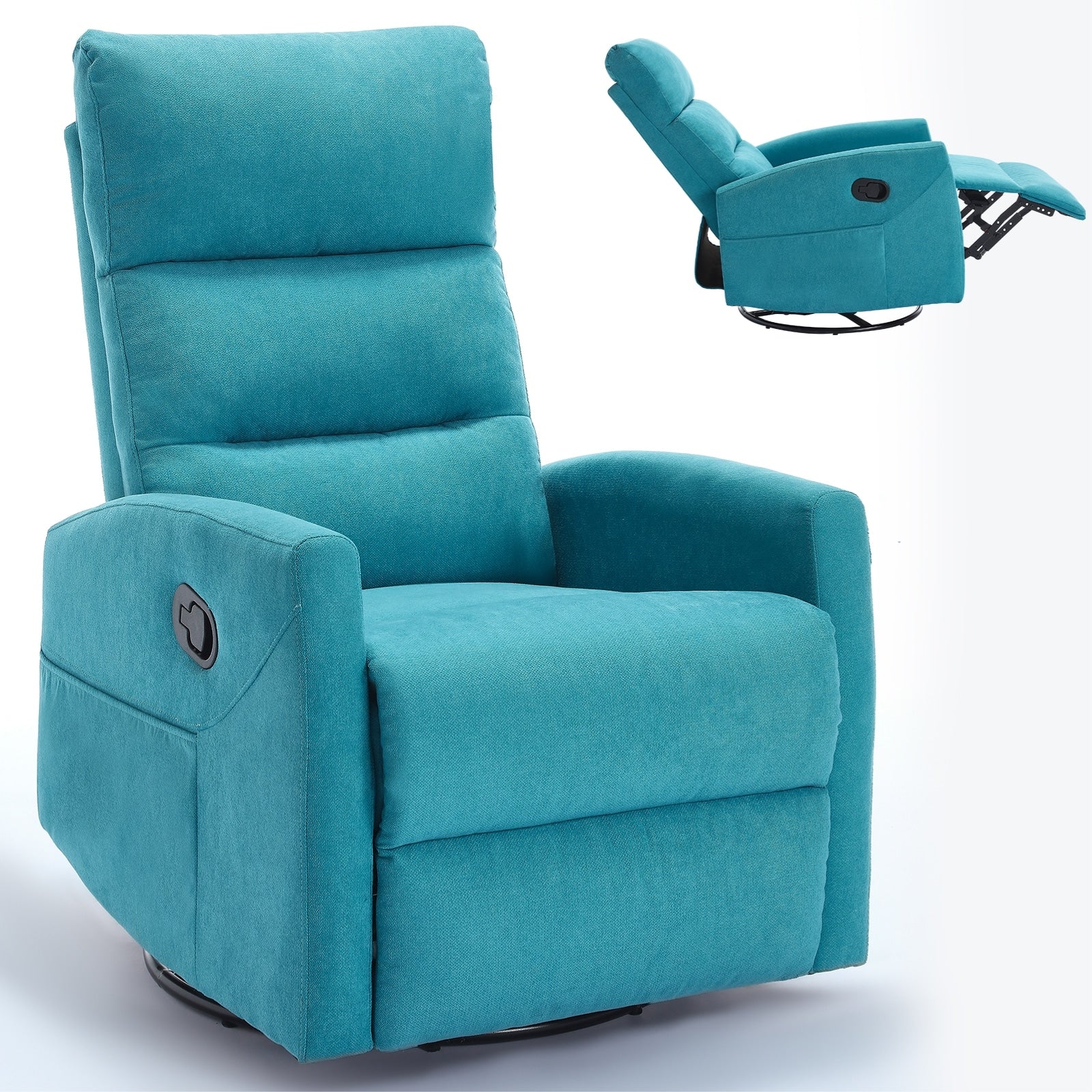 Fauteuil inclinable manuel à bascule et pivotant en tissu pour salon