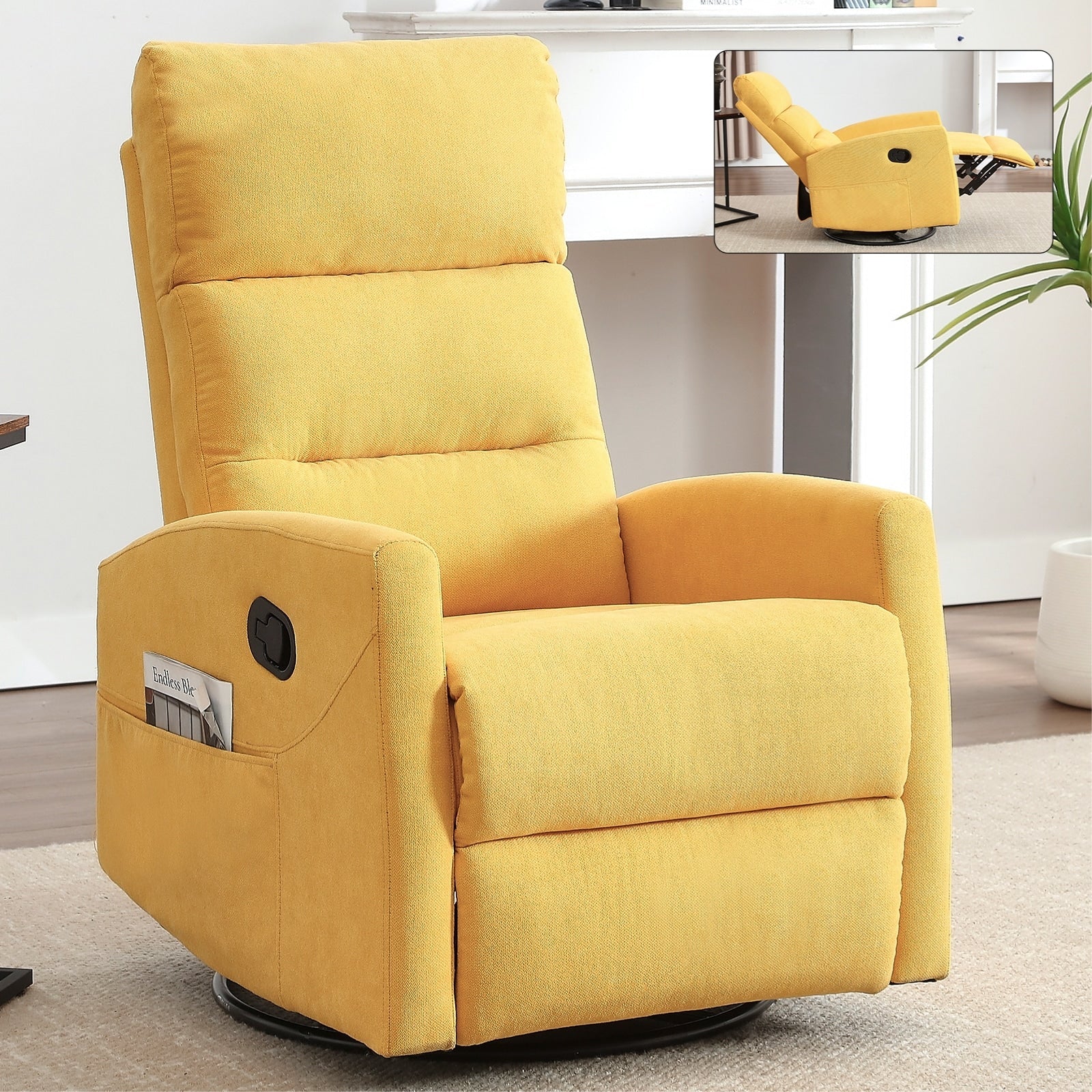 Fauteuil inclinable manuel à bascule et pivotant en tissu pour salon