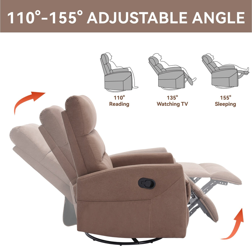 Fauteuil inclinable manuel à bascule et pivotant en tissu pour salon