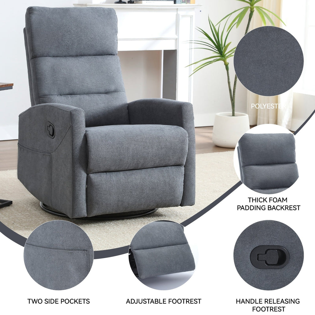 Fauteuil inclinable manuel à bascule et pivotant en tissu pour salon