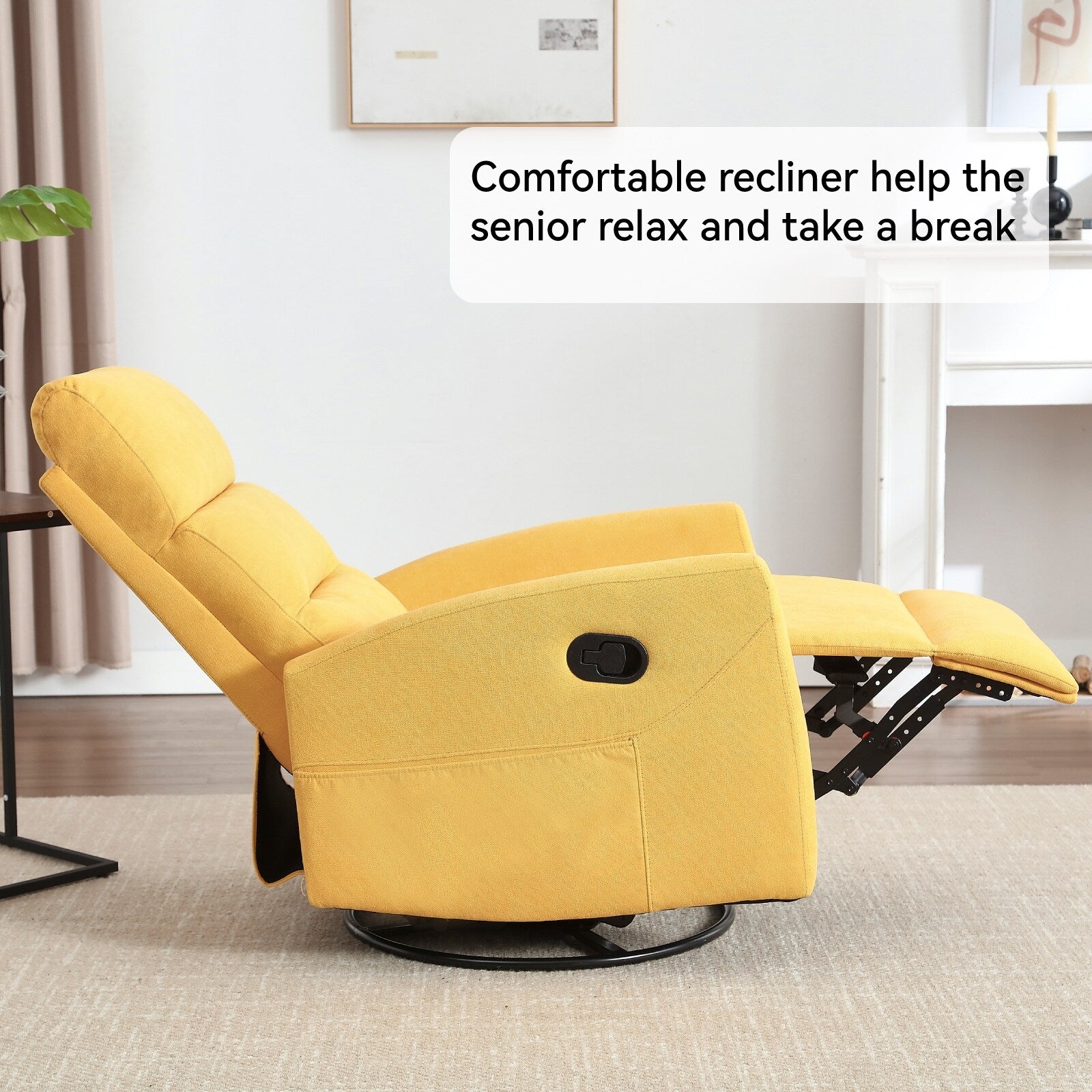 Fauteuil inclinable manuel à bascule et pivotant en tissu pour salon