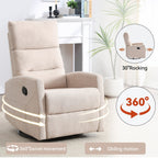 Fauteuil inclinable manuel à bascule et pivotant en tissu pour salon