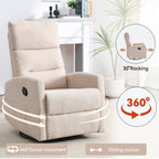 Fauteuil inclinable manuel à bascule et pivotant en tissu pour salon