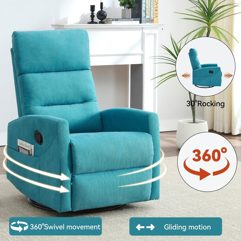 Fauteuil inclinable manuel à bascule et pivotant en tissu pour salon