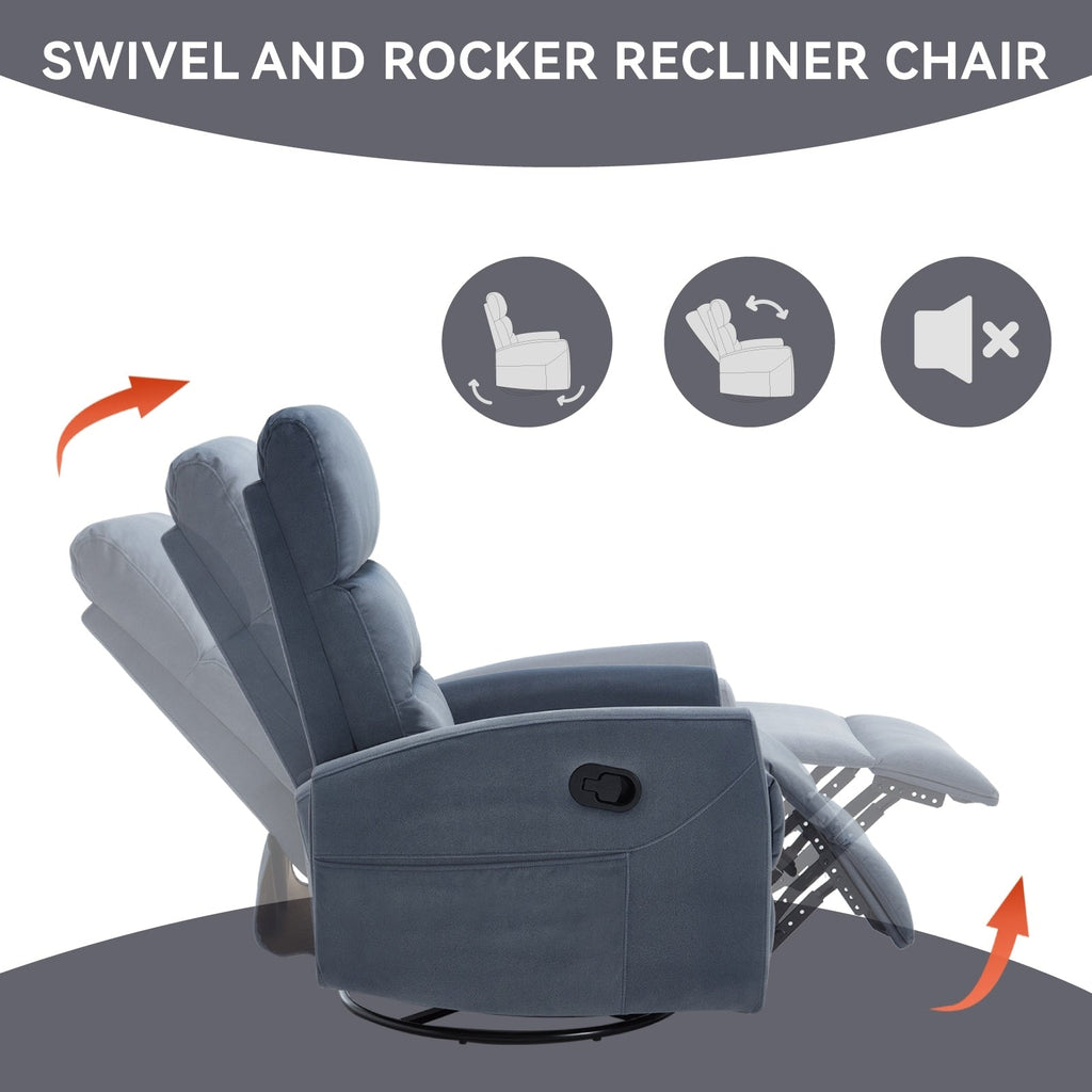Fauteuil inclinable manuel à bascule et pivotant en tissu pour salon