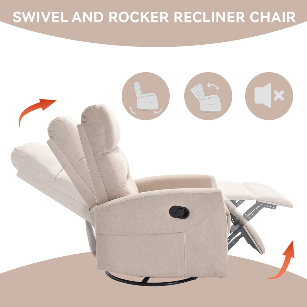Fauteuil inclinable manuel à bascule et pivotant en tissu pour salon