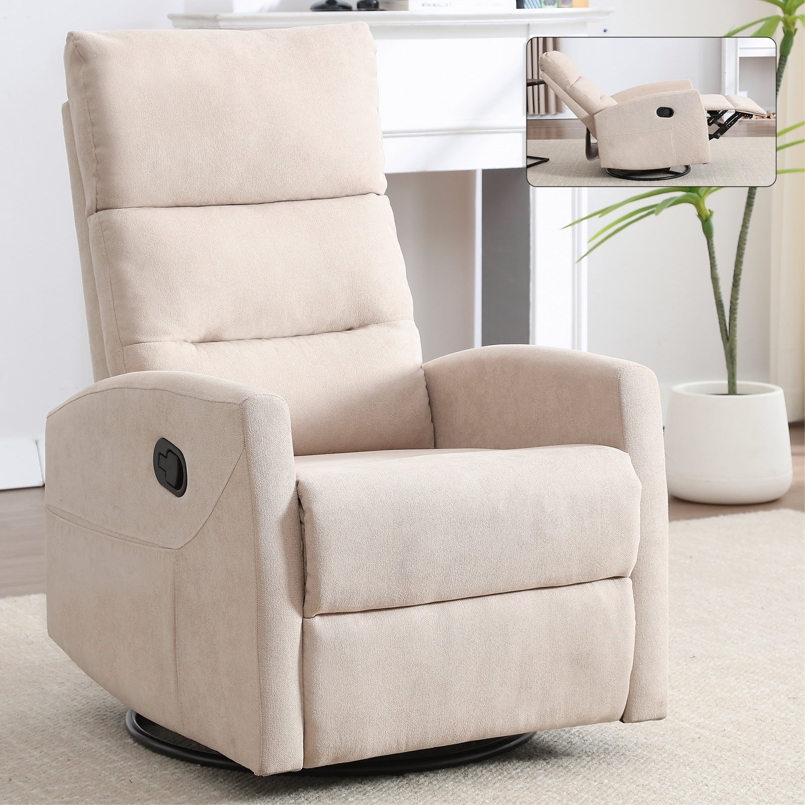 Fauteuil inclinable manuel à bascule et pivotant en tissu pour salon