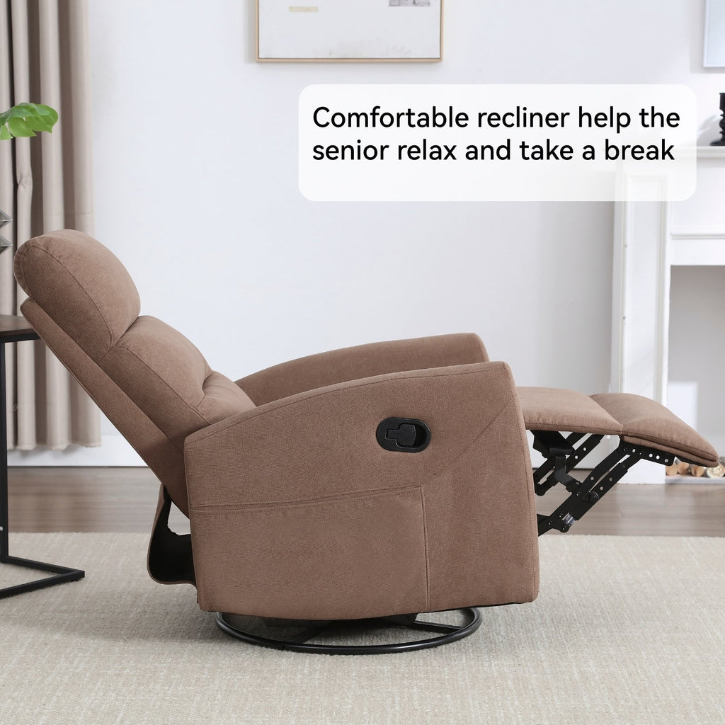 Fauteuil inclinable manuel à bascule et pivotant en tissu pour salon