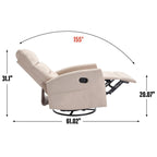 Fauteuil inclinable manuel à bascule et pivotant en tissu pour salon