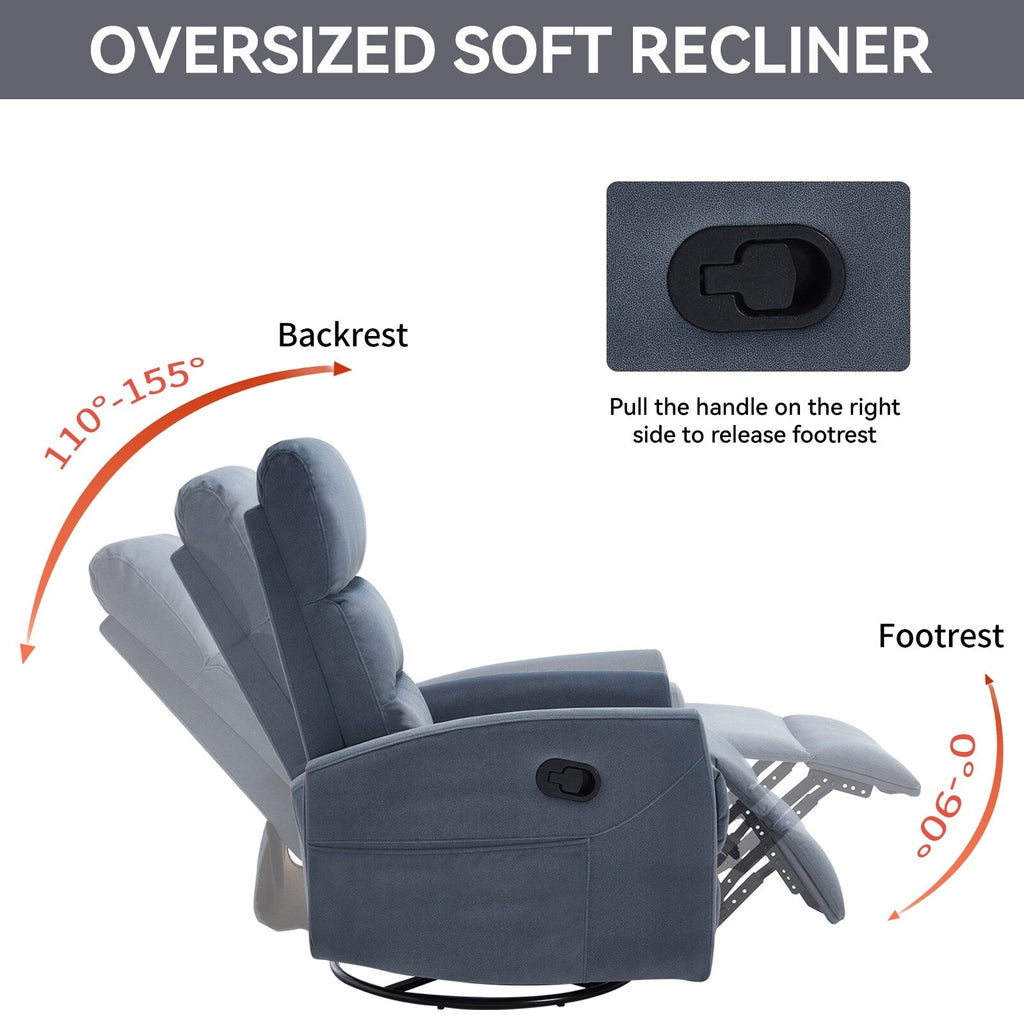 Fauteuil inclinable manuel à bascule et pivotant en tissu pour salon