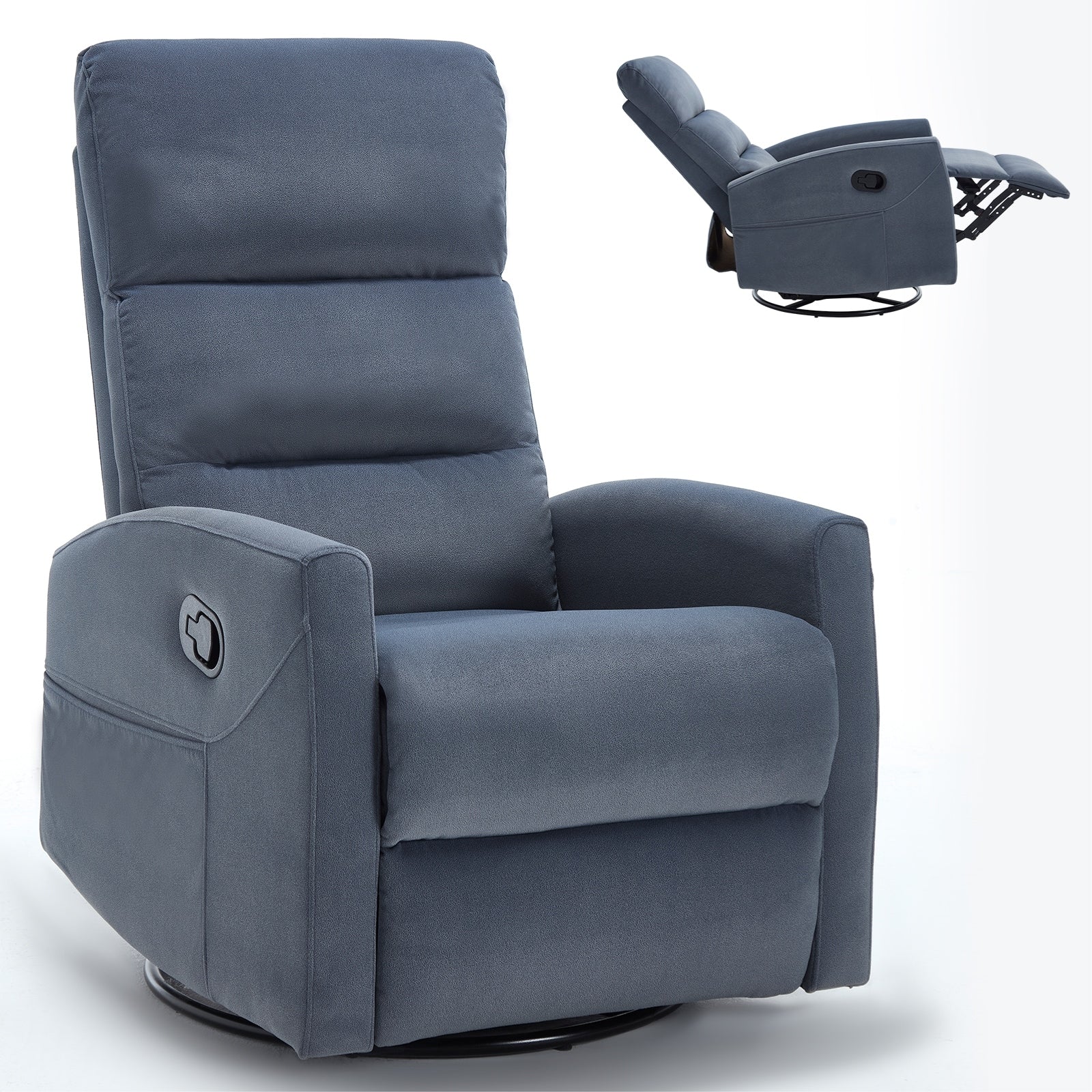 Fauteuil inclinable manuel à bascule et pivotant en tissu pour salon