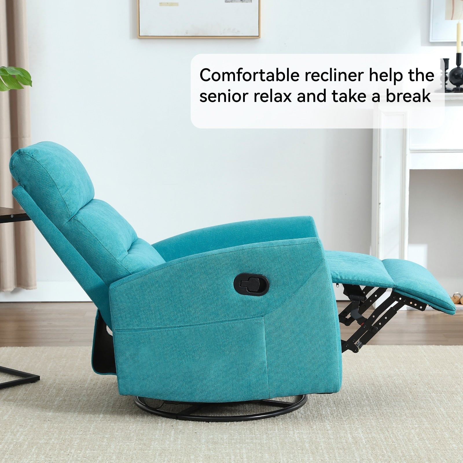 Fauteuil inclinable manuel à bascule et pivotant en tissu pour salon