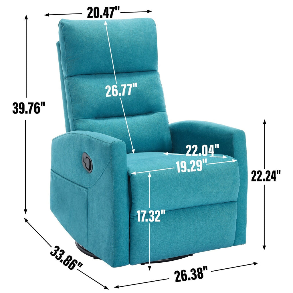 Fauteuil inclinable manuel à bascule et pivotant en tissu pour salon