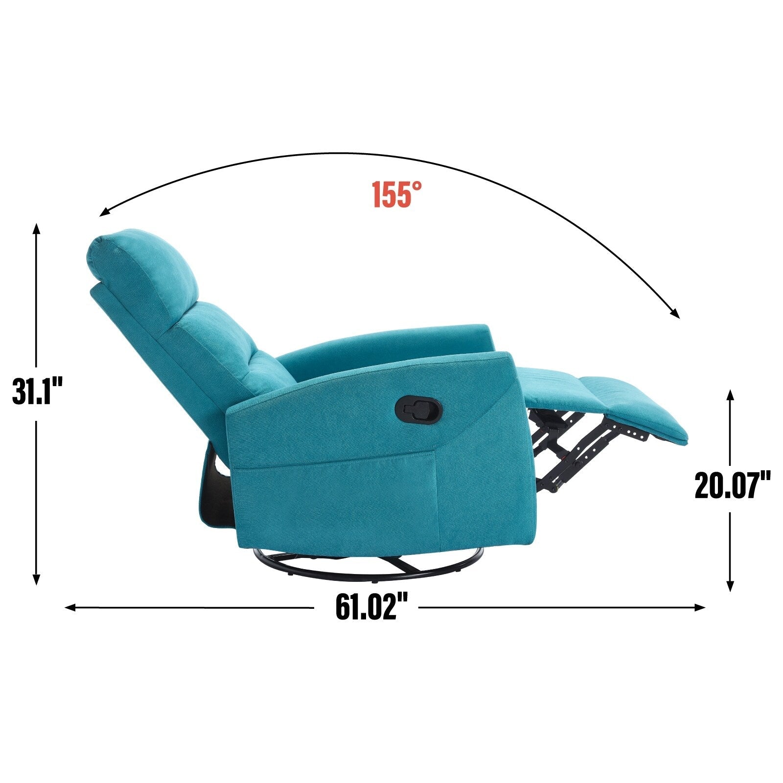 Fauteuil inclinable manuel à bascule et pivotant en tissu pour salon