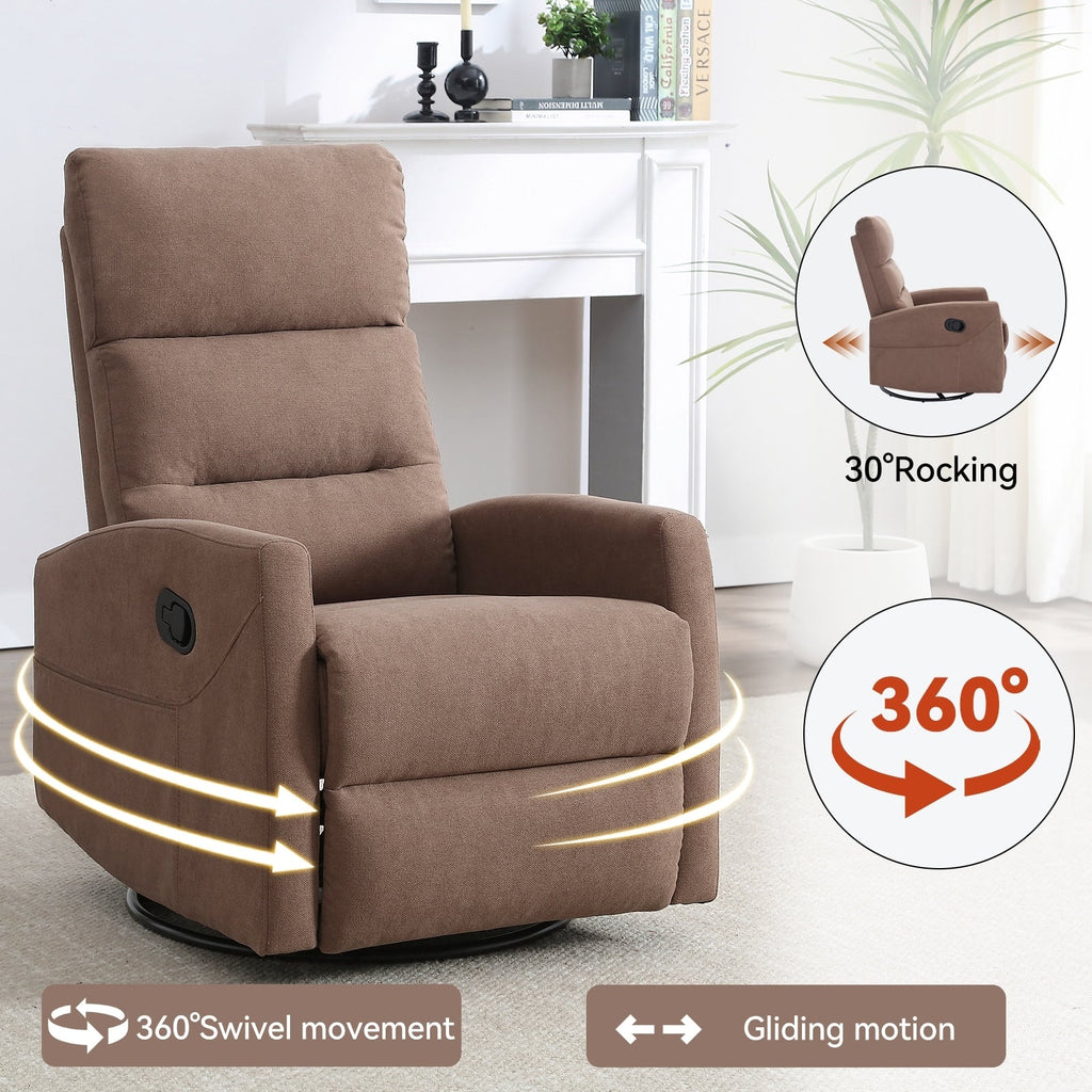 Fauteuil inclinable manuel à bascule et pivotant en tissu pour salon