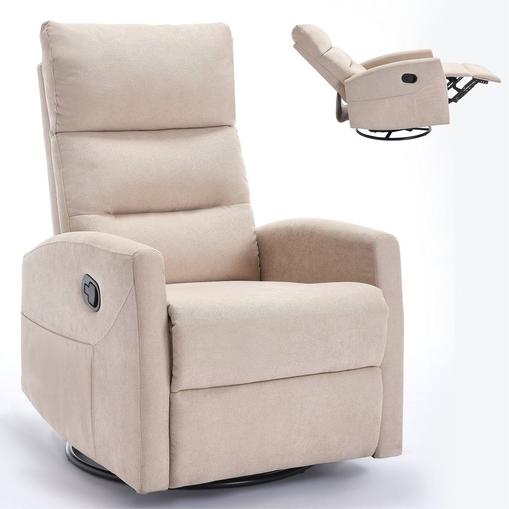 Fauteuil inclinable manuel à bascule et pivotant en tissu pour salon