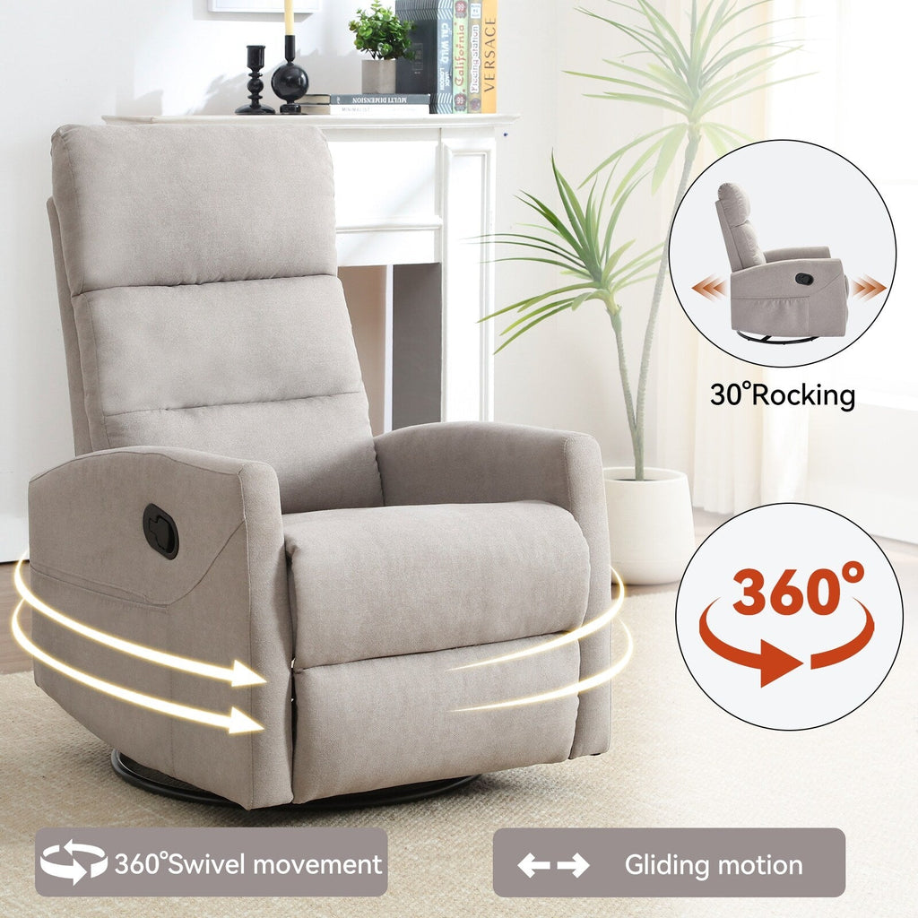 Fauteuil inclinable manuel pivotant et basculant, fauteuil inclinable en tissu respirant, fauteuils inclinables pour petits espaces