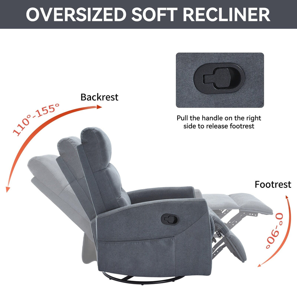 Fauteuil inclinable manuel pivotant et basculant, fauteuil inclinable en tissu respirant, fauteuils inclinables pour petits espaces