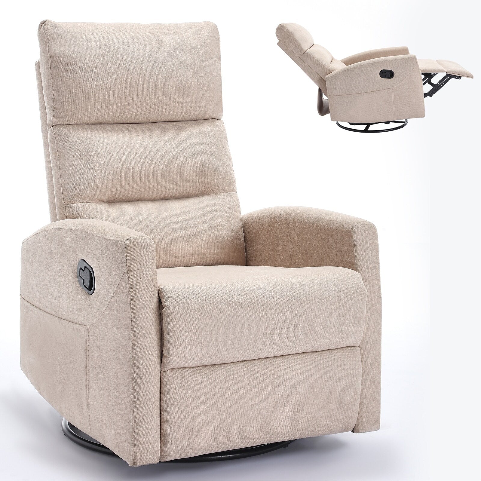 Fauteuil inclinable manuel pivotant et basculant, fauteuil inclinable en tissu respirant, fauteuils inclinables pour petits espaces