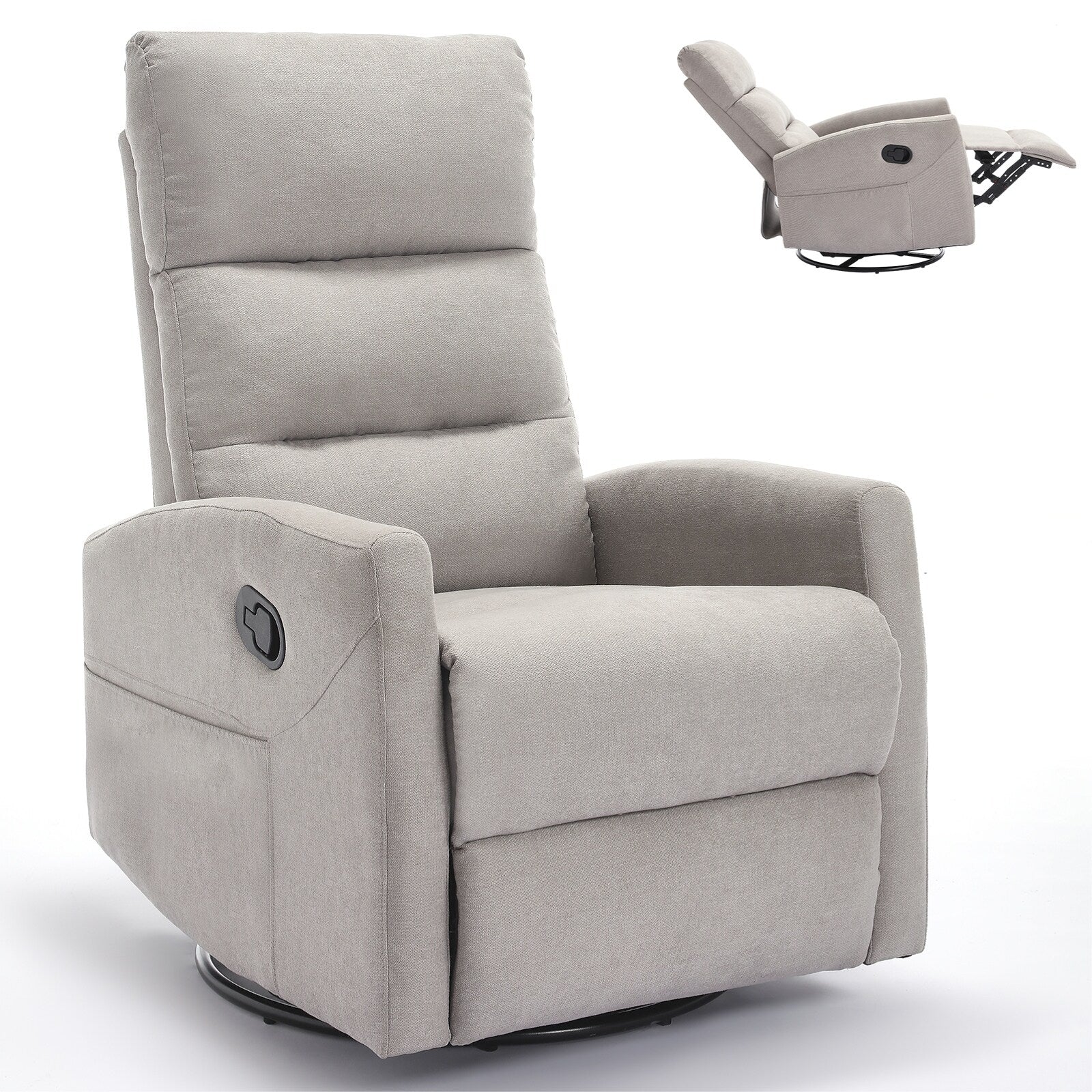 Fauteuil inclinable manuel pivotant et basculant, fauteuil inclinable en tissu respirant, fauteuils inclinables pour petits espaces