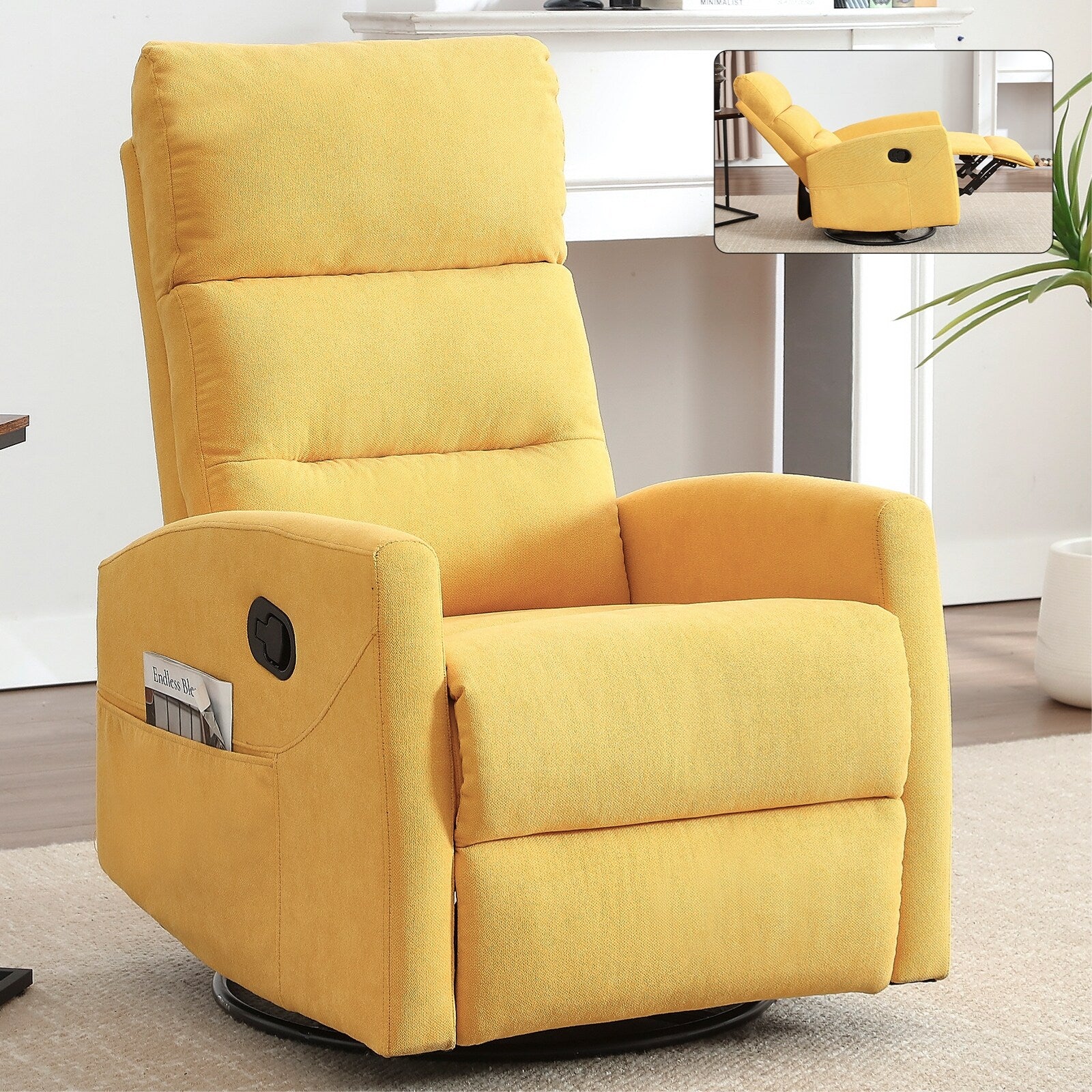 Fauteuil inclinable manuel pivotant et basculant, fauteuil inclinable en tissu respirant, fauteuils inclinables pour petits espaces
