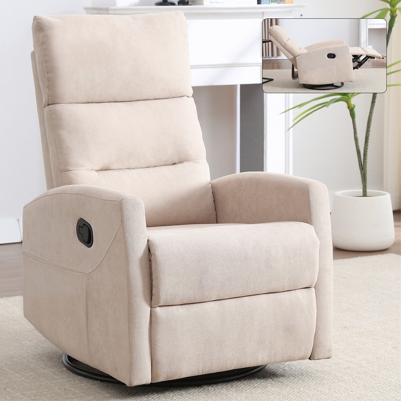 Fauteuil inclinable manuel pivotant et basculant, fauteuil inclinable en tissu respirant, fauteuils inclinables pour petits espaces