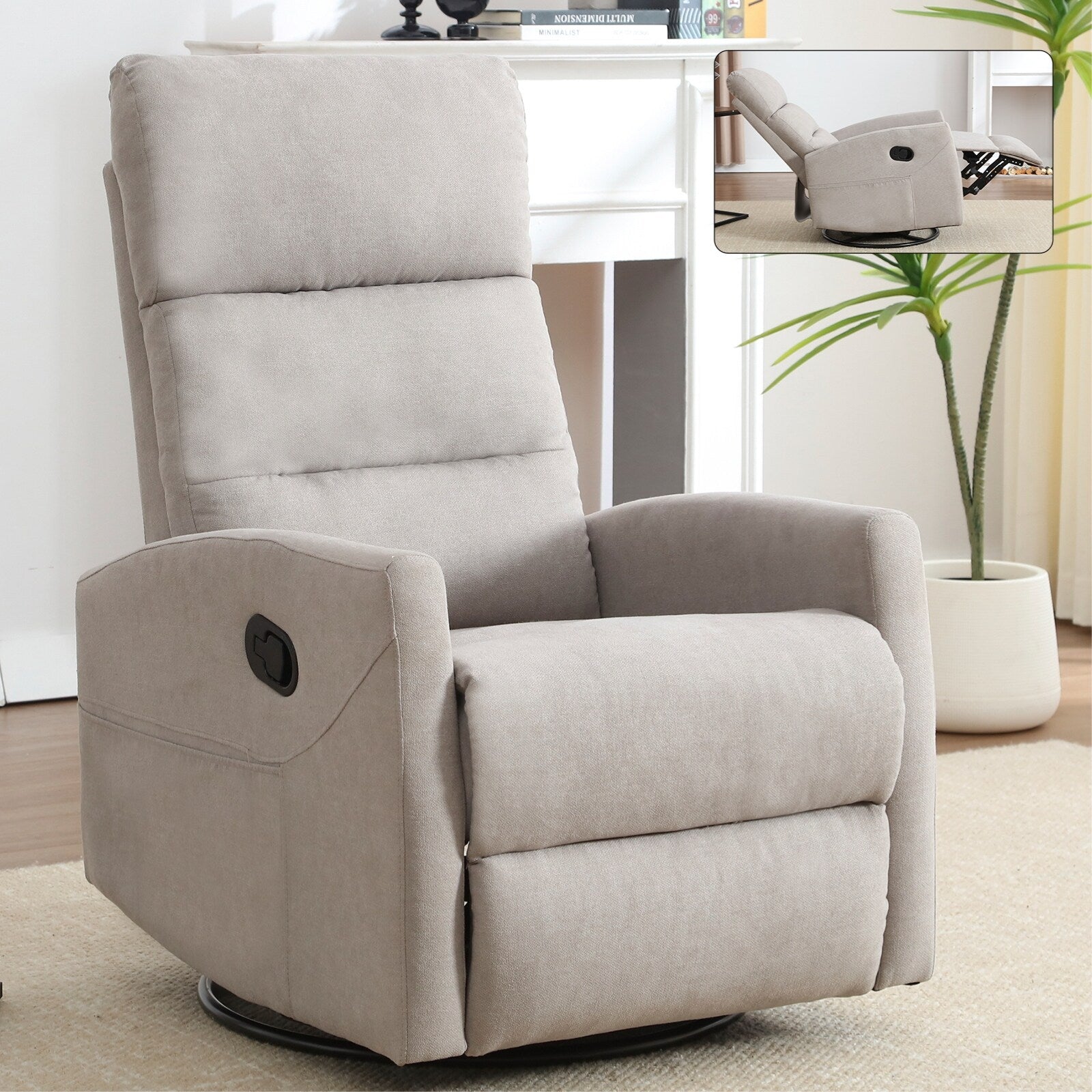 Fauteuil inclinable manuel pivotant et basculant, fauteuil inclinable en tissu respirant, fauteuils inclinables pour petits espaces