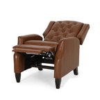 Fauteuil inclinable manuel, coutures diamant, bois de bouleau, similicuir marron