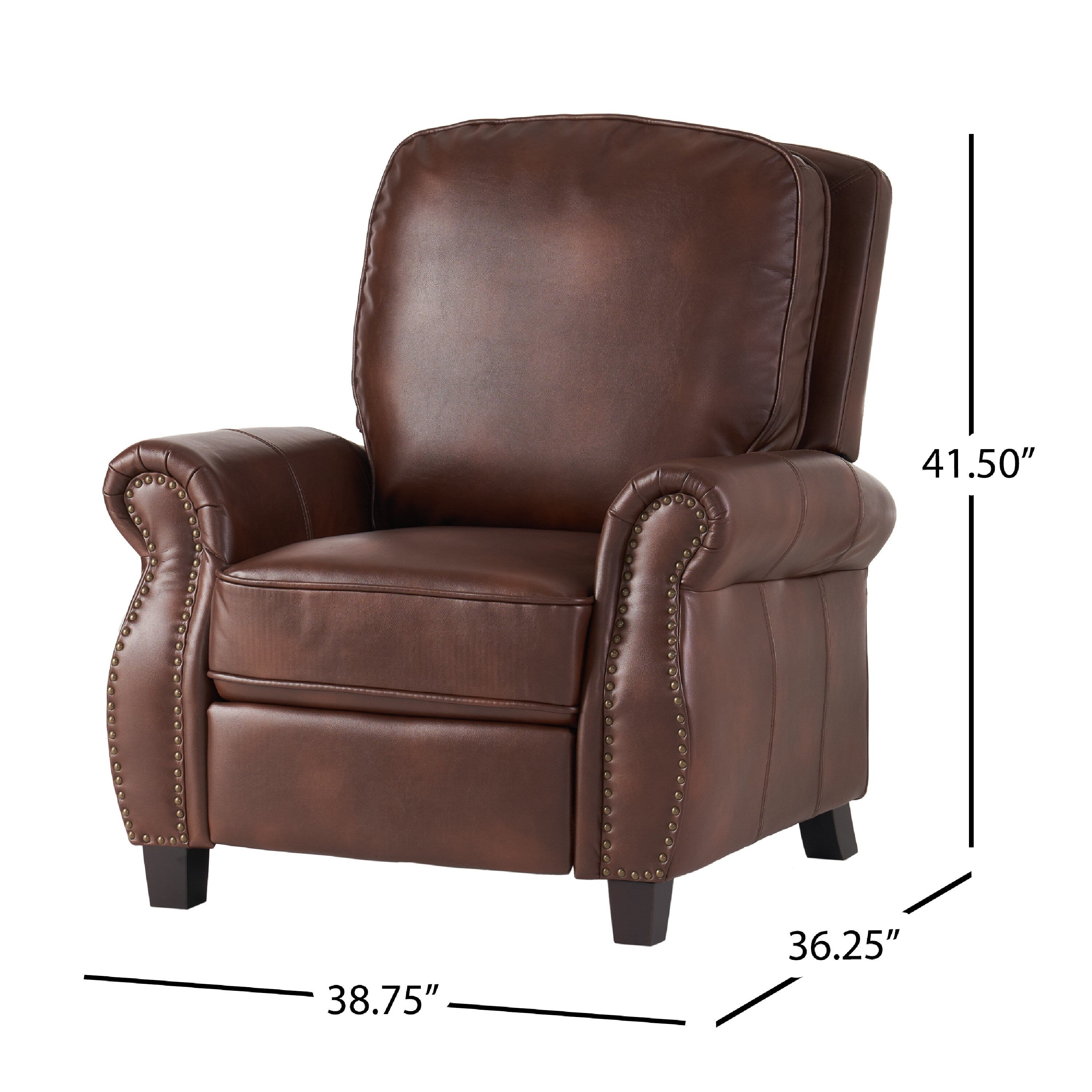 Fauteuil inclinable manuel, dossier relevable, similicuir marron classique